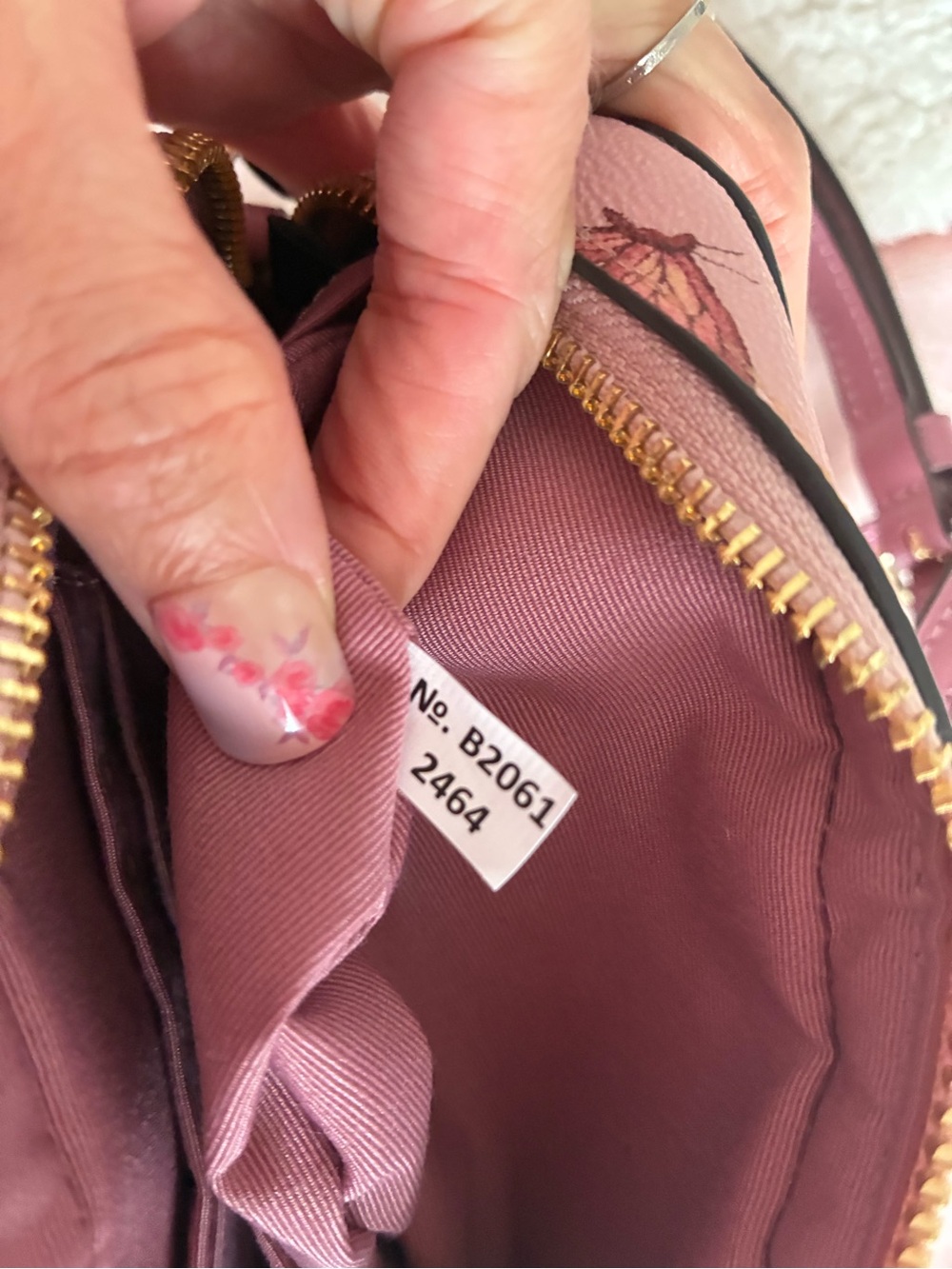 Coach Pink Butterfly-Print Crossbody Bag with Gold Hardware - Picture 10 of 12